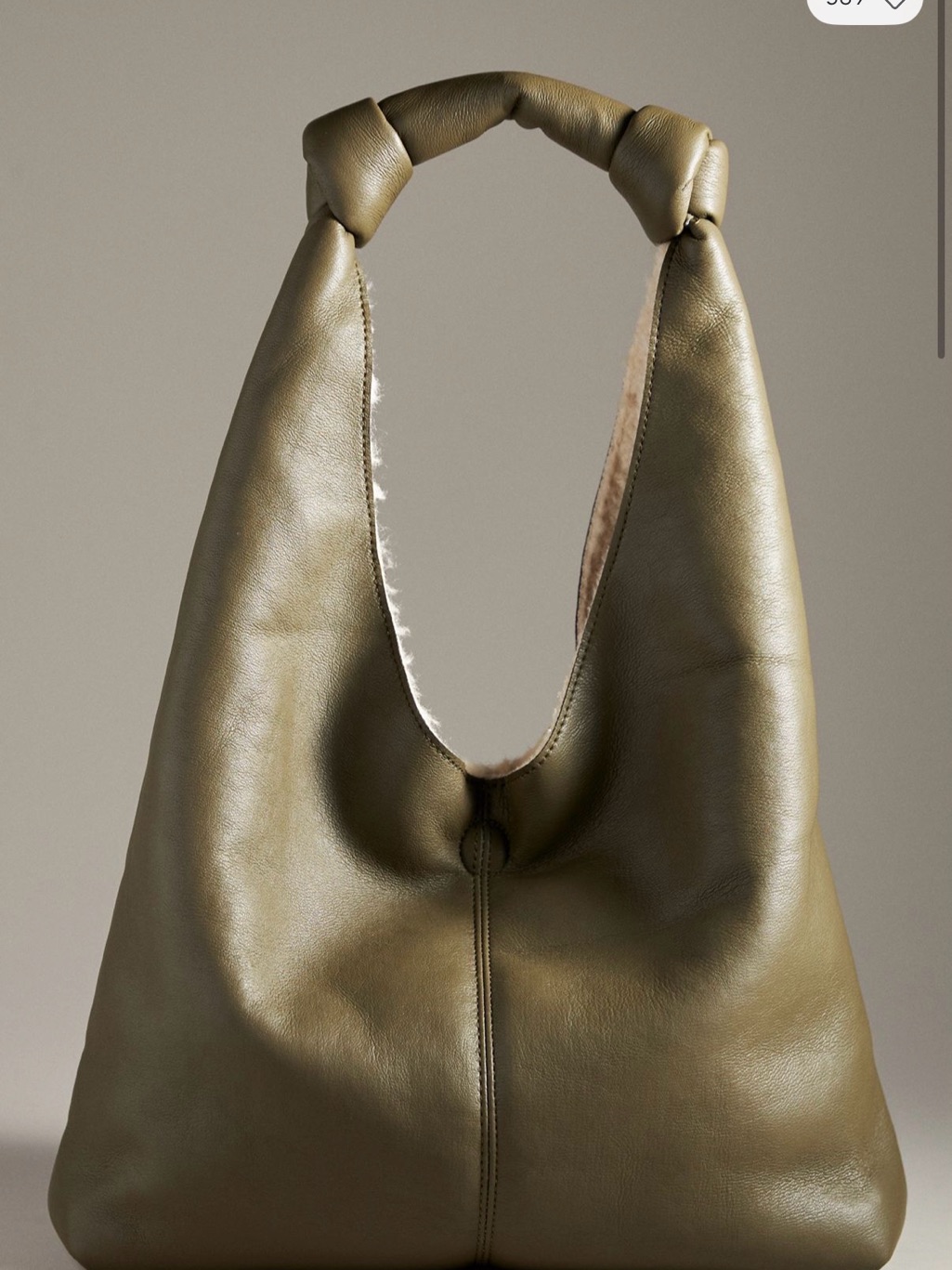Anthropologie Olive Green Leather Hobo Shoulder Bag With Pouch